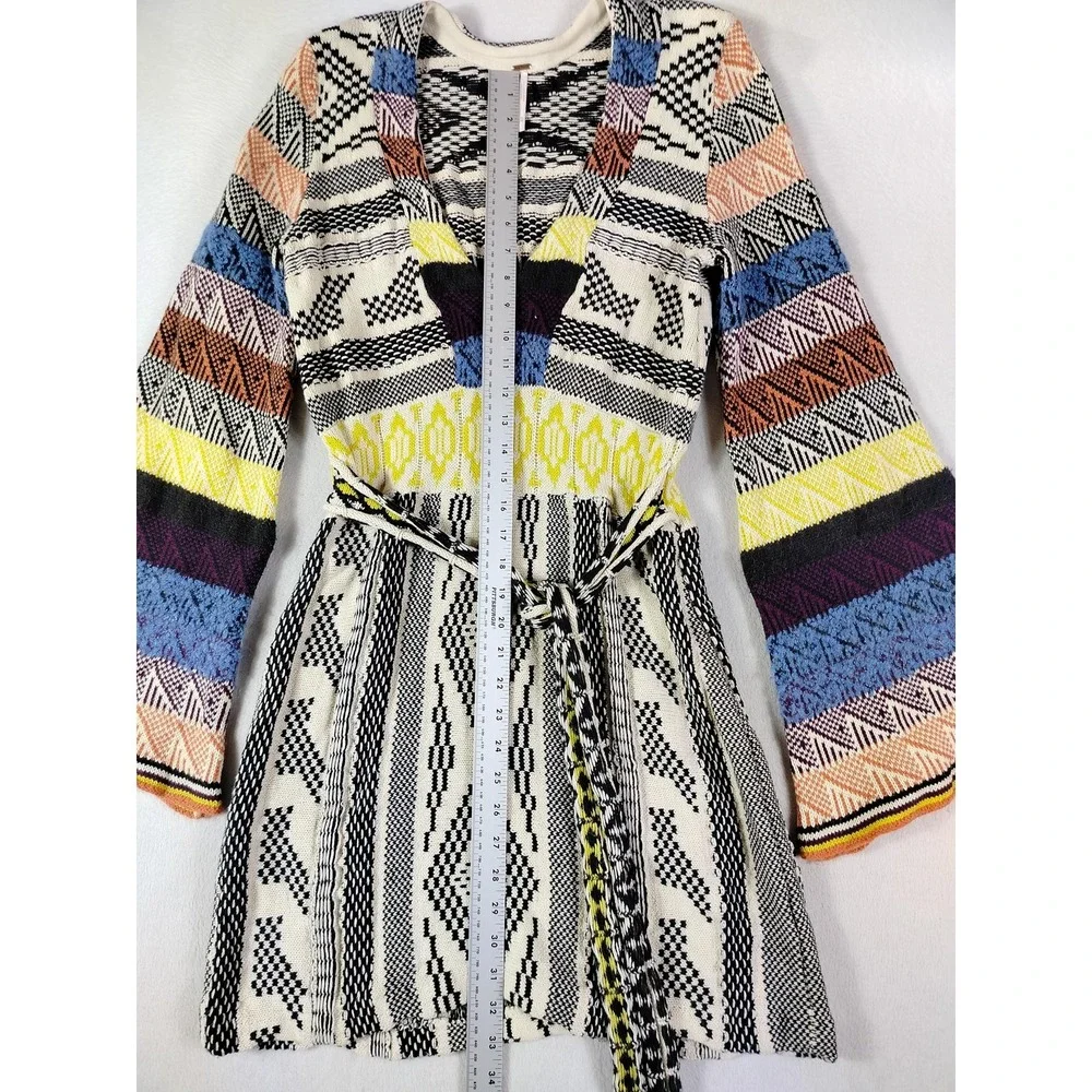 Free People Sweater Dress Womens Medium Multicolor Boho Bell Sleeve Mini V Neck - Picture 7 of 11